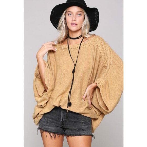 SOLD OUT Boho Cable Knit Kimono Sleeve Sweater Tunic Top - Picture 2 of 7